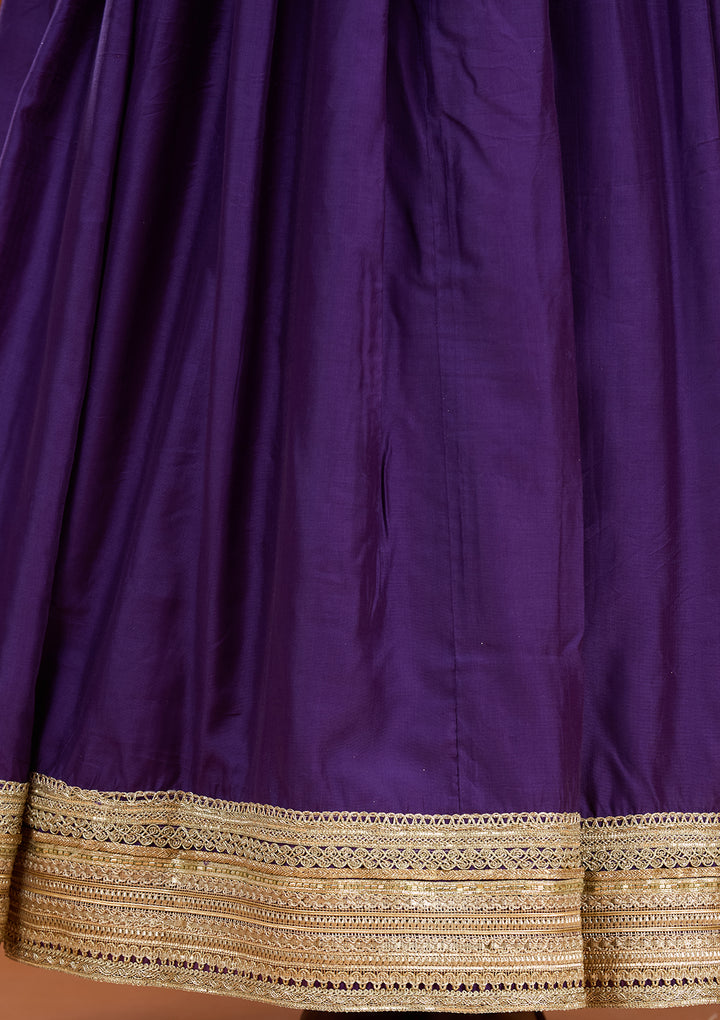 Purple Soft Raw Silk Zariwork Anarkali Kurta With Bottom And Dupatta