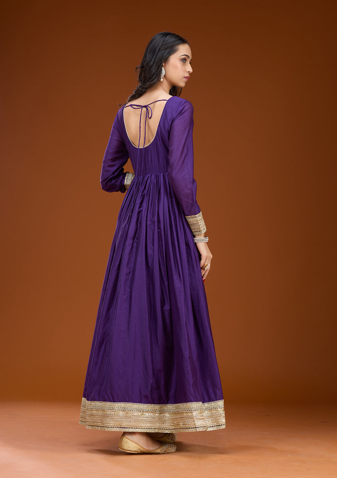 Purple Soft Raw Silk Zariwork Anarkali Kurta With Bottom And Dupatta