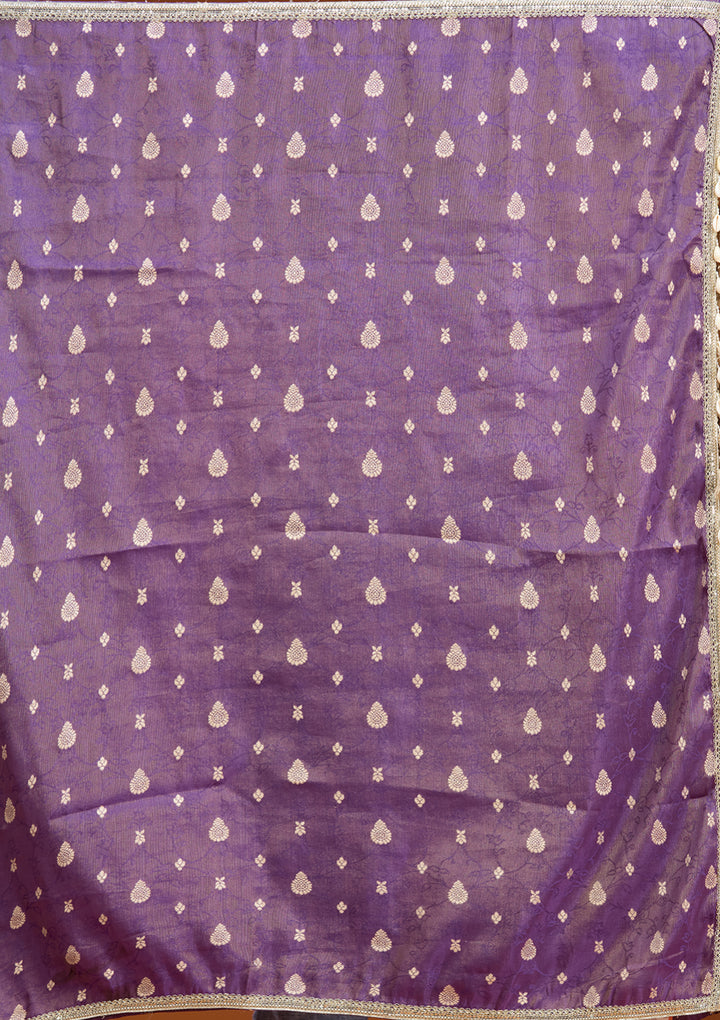 Purple Soft Raw Silk Zariwork Anarkali Kurta With Bottom And Dupatta