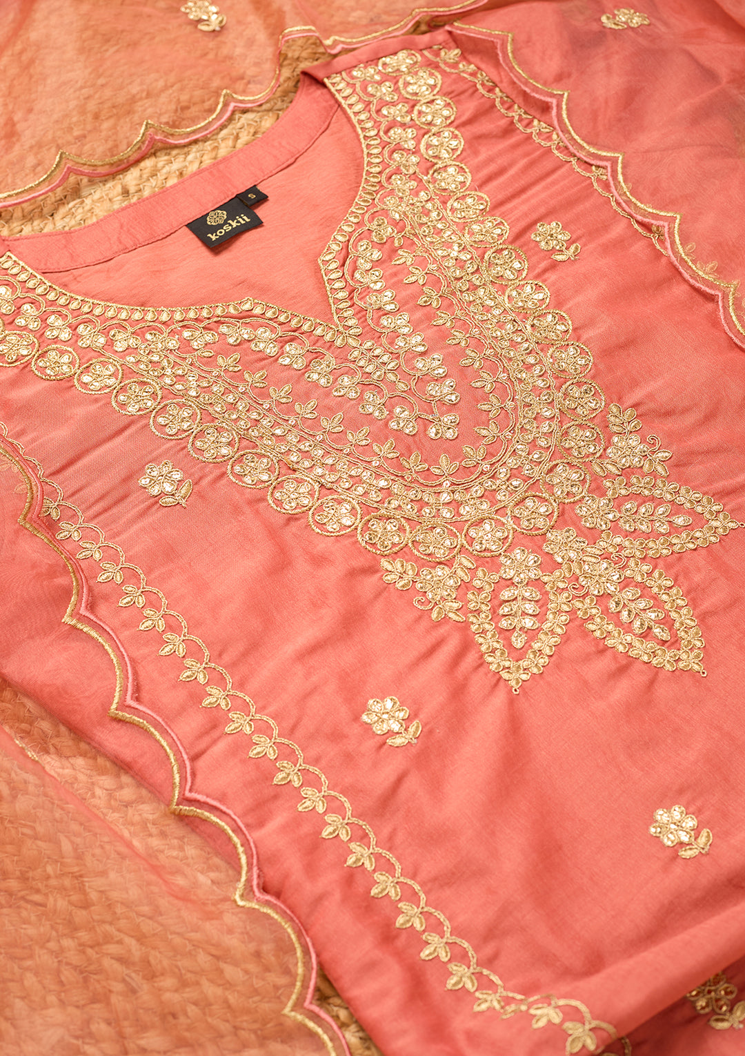Gajari Pink Art Silk Cording Straight Kurta With Pant Regular And Dupatta