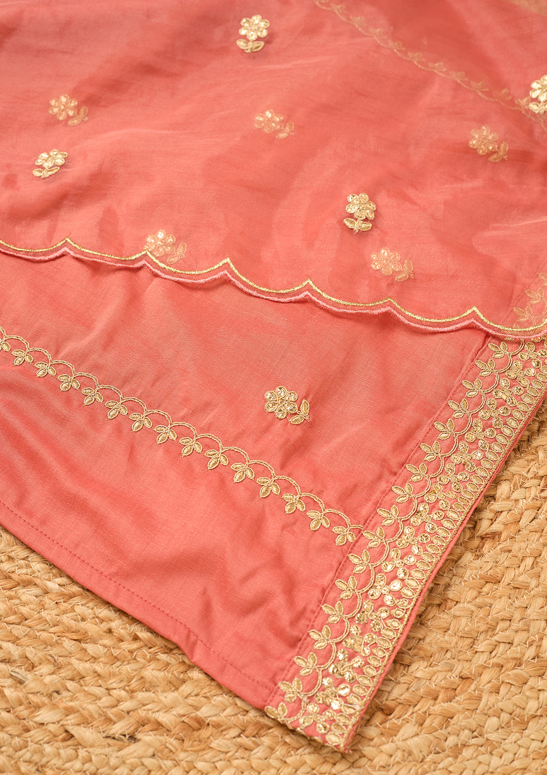 Gajari Pink Art Silk Cording Straight Kurta With Pant Regular And Dupatta