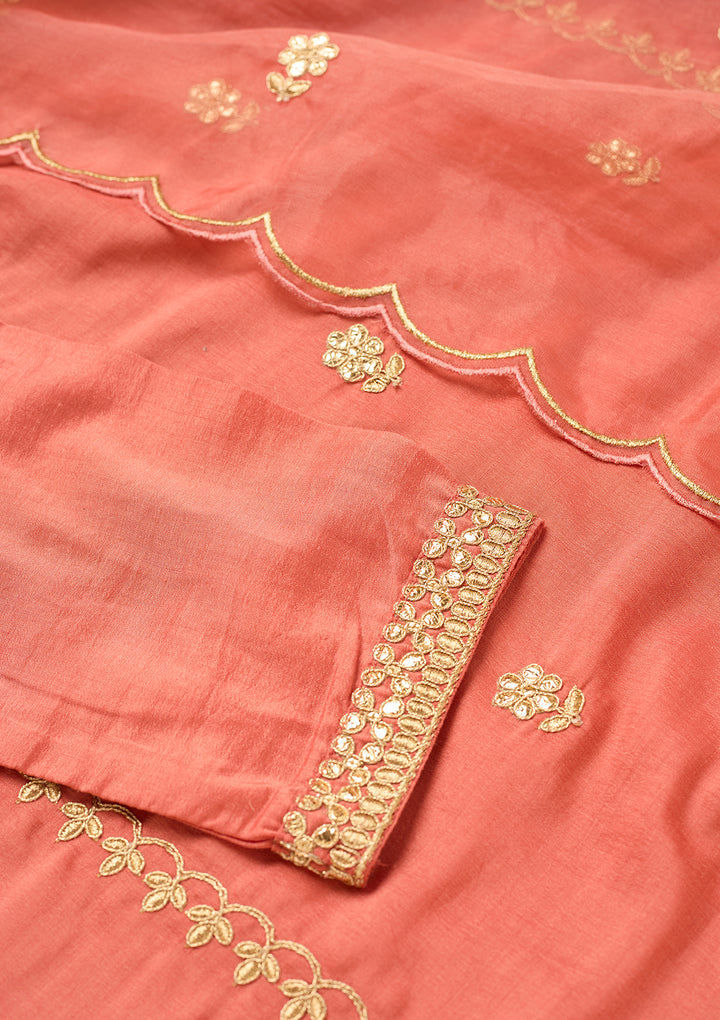 Gajari Pink Art Silk Cording Straight Kurta With Pant Regular And Dupatta