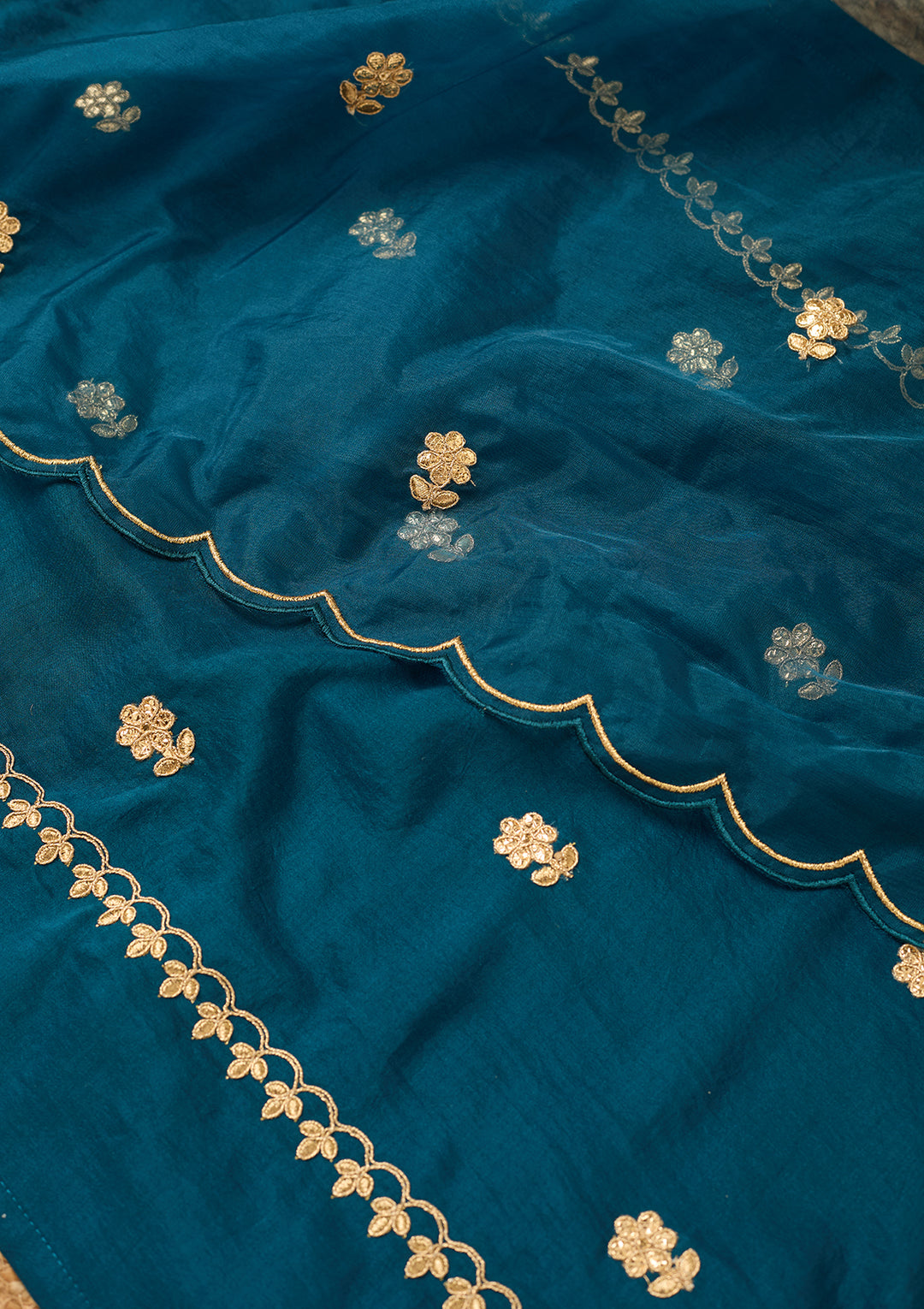 Peacock Blue Art Silk Cording Straight Kurta With Pant Regular And Dupatta