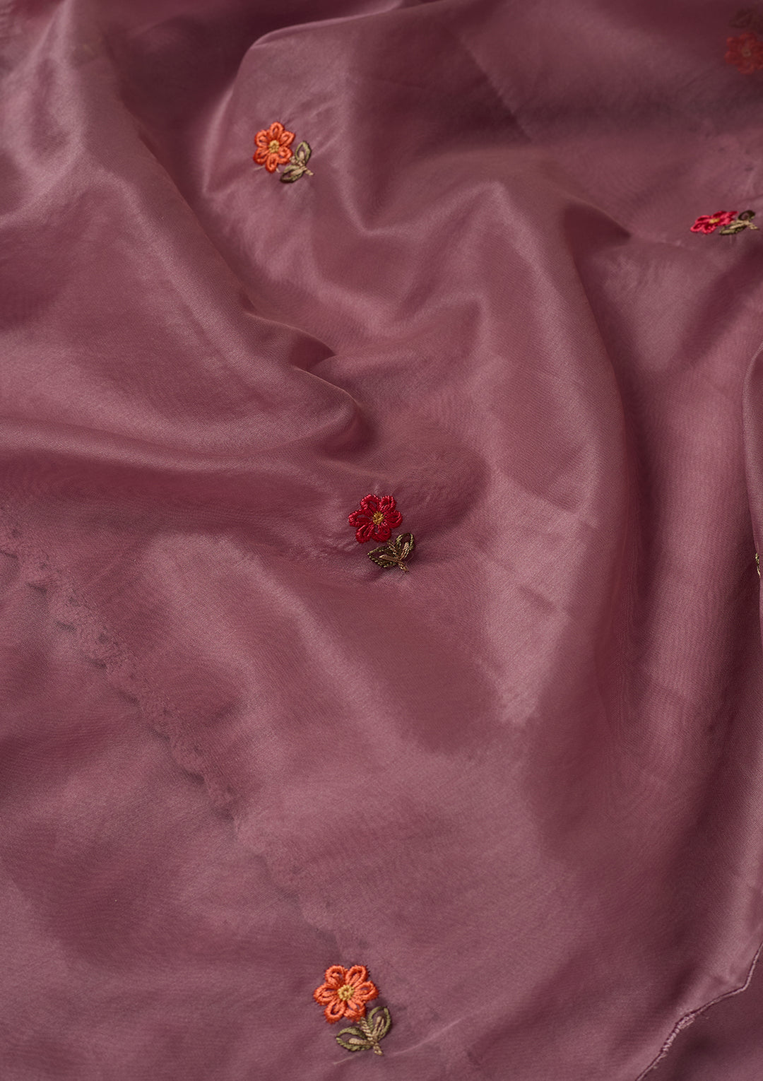 Mauve Raw Silk Threadwork Straight Kurta With Pant Regular And Dupatta