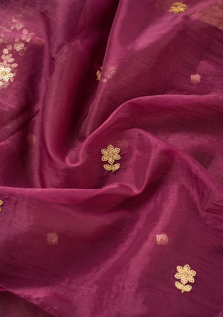 Wine Art Silk Sequins Straight Kurta With Palazzo And Dupatta