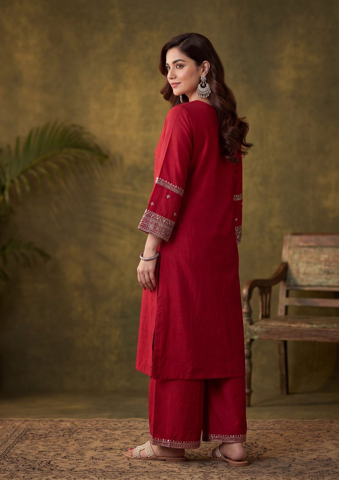 Rani Pink Soft Raw Silk Antique Zariwork A Line Kurta With Pant Regular And Dupatta