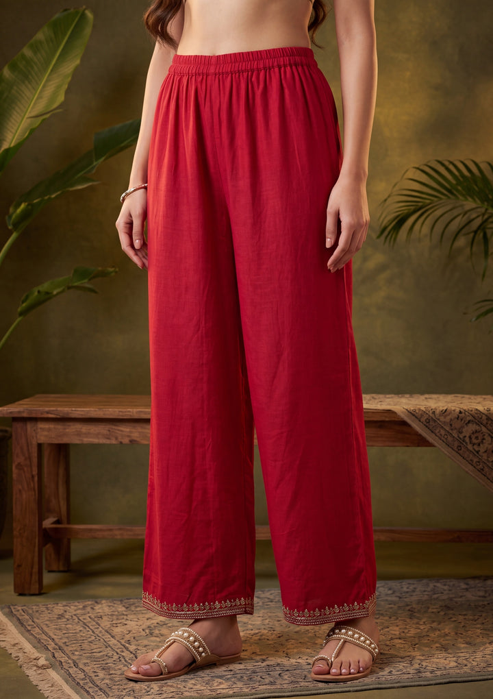 Rani Pink Soft Raw Silk Antique Zariwork A Line Kurta With Pant Regular And Dupatta