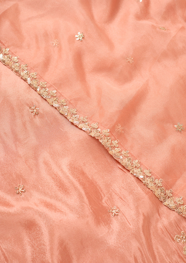 Peach Tissue Cutdana Straight Kurta With Sharara And Dupatta