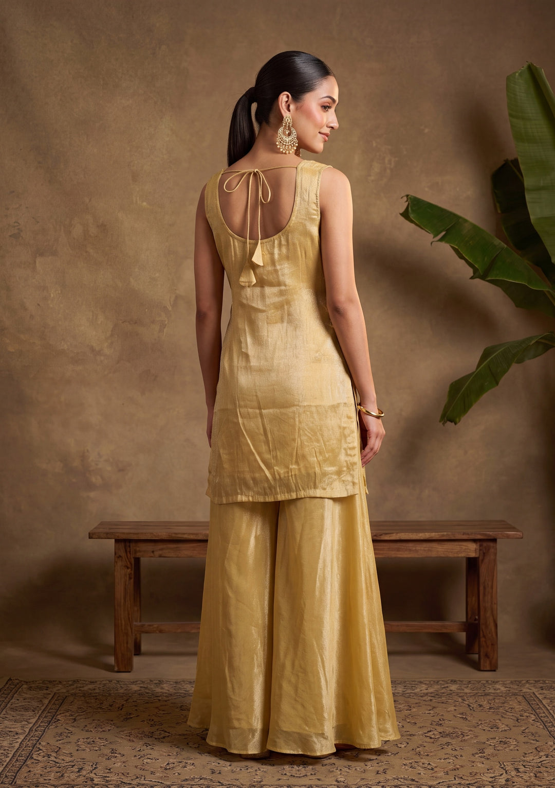 Yellow Cutdana Tissue Readymade Salwar Suit