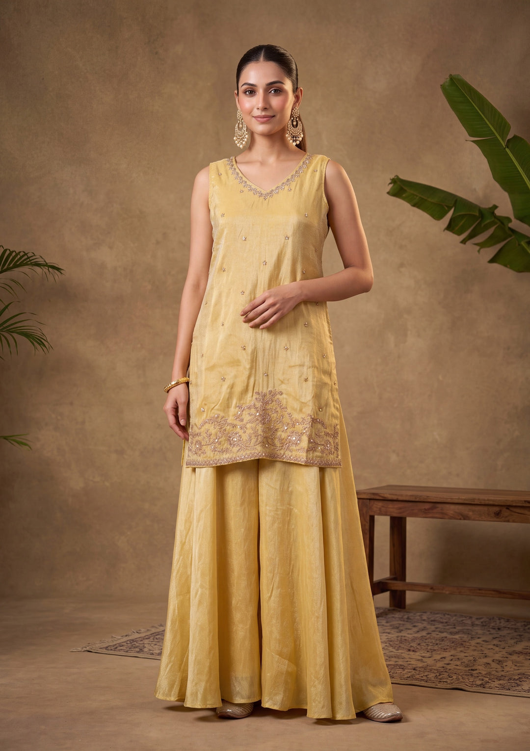 Yellow Cutdana Tissue Readymade Salwar Suit