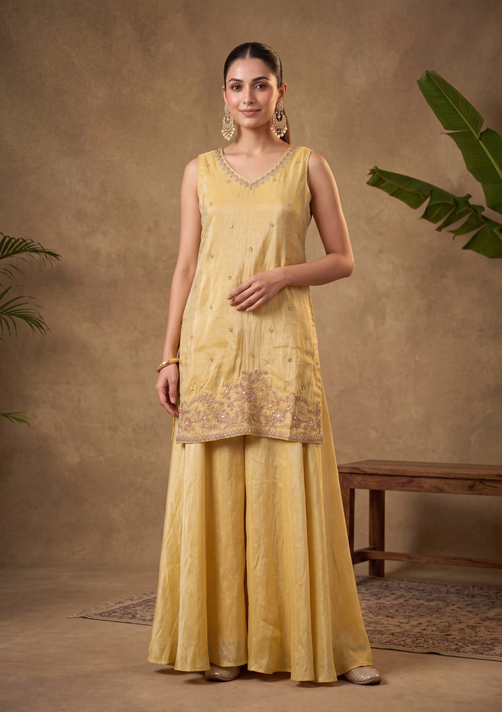 Yellow Cutdana Tissue Readymade Salwar Suit