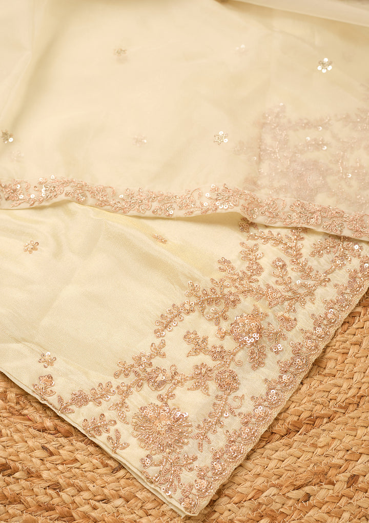 Cream Tissue Cutdana Straight Kurta With Sharara And Dupatta