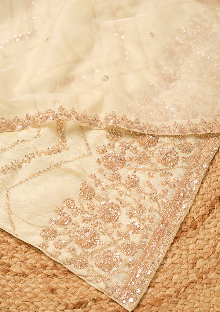 Cream Tissue Cutdana Straight Kurta With Sharara And Dupatta