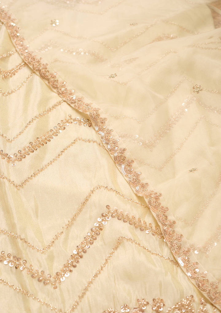 Cream Tissue Cutdana Straight Kurta With Sharara And Dupatta