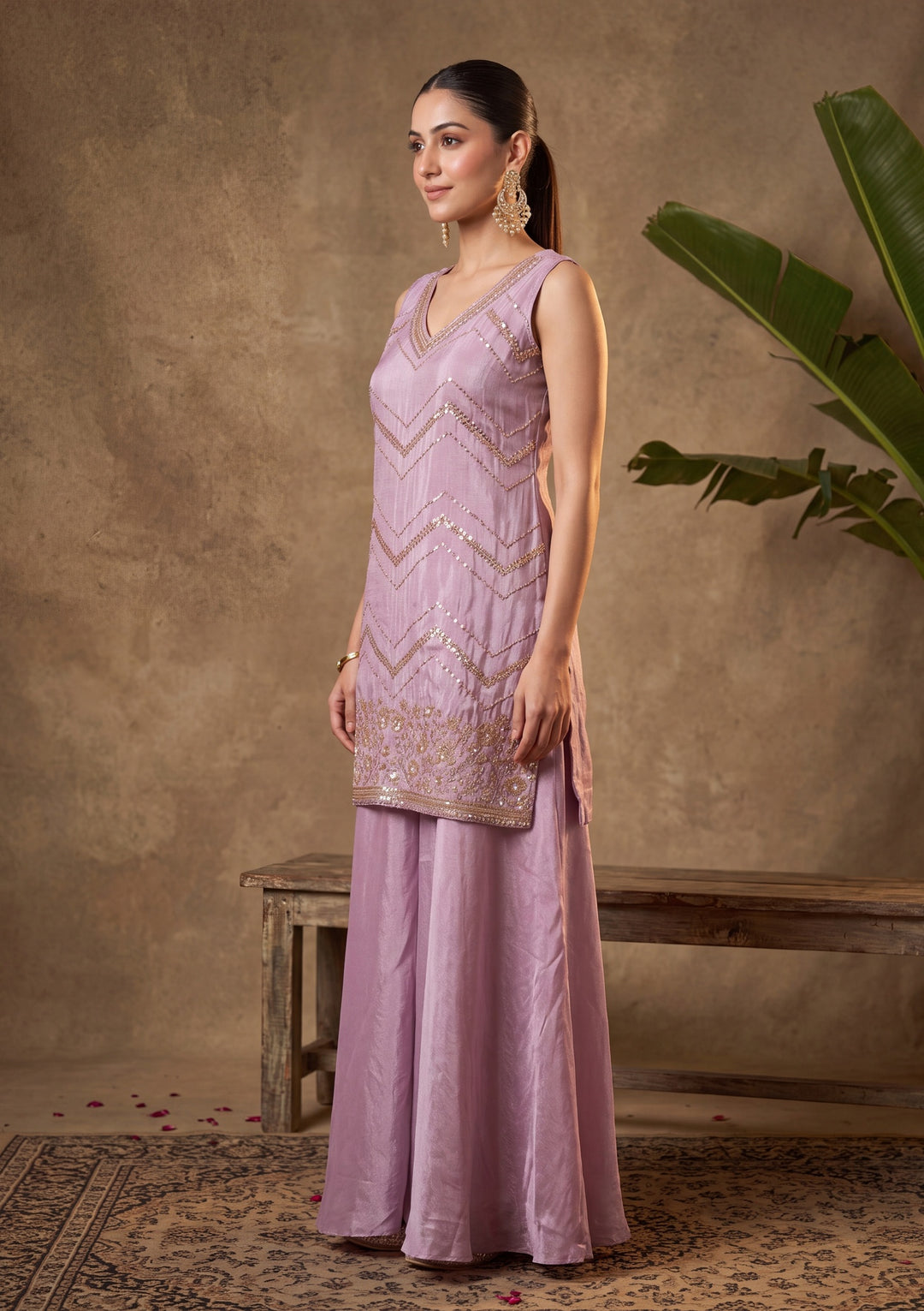 Purple Cutdana Tissue Readymade Salwar Suit
