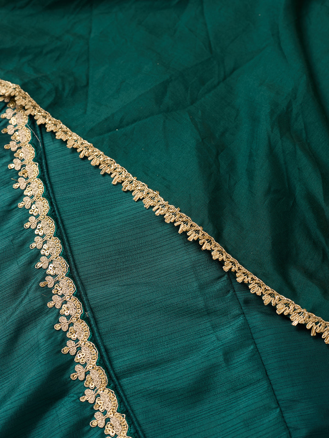 Bottle Green Art Silk Cording A Line Kurta With Pant Regular And Dupatta