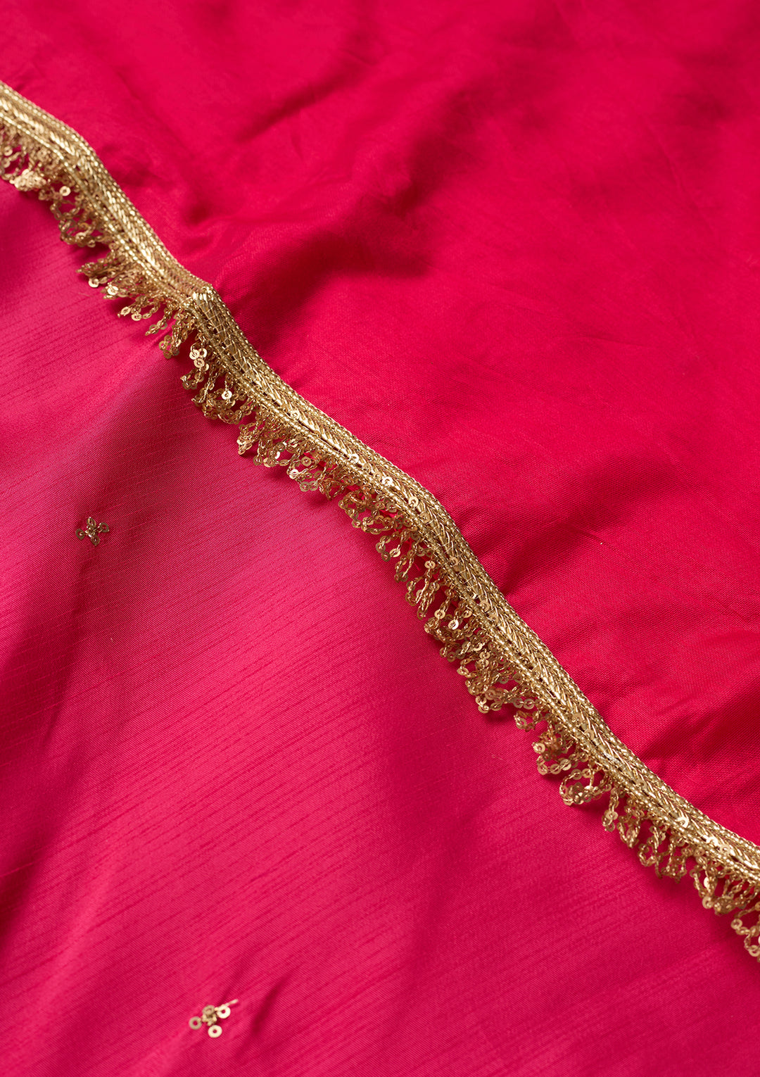 Magenta Pink Art Silk Cording Straight Kurta With Regular Pant And Dupatta