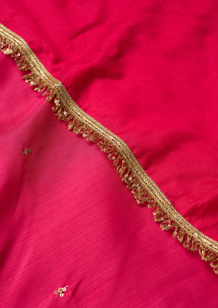 Magenta Pink Art Silk Cording Straight Kurta With Regular Pant And Dupatta