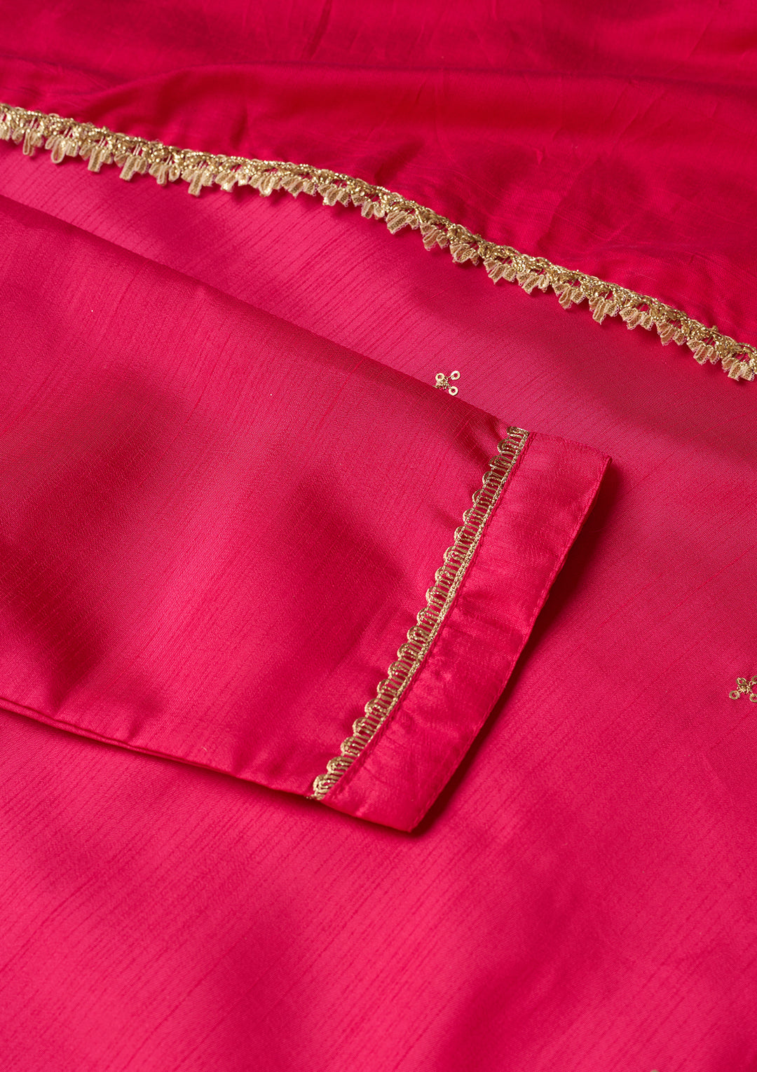 Magenta Pink Art Silk Cording Straight Kurta With Regular Pant And Dupatta