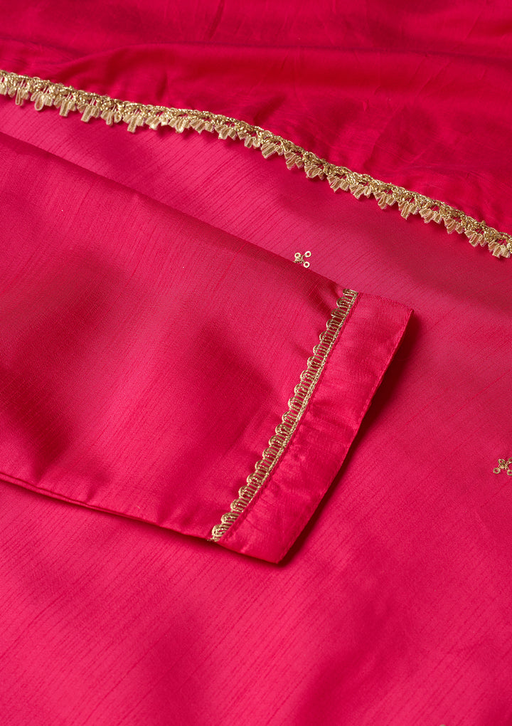 Magenta Pink Art Silk Cording Straight Kurta With Regular Pant And Dupatta