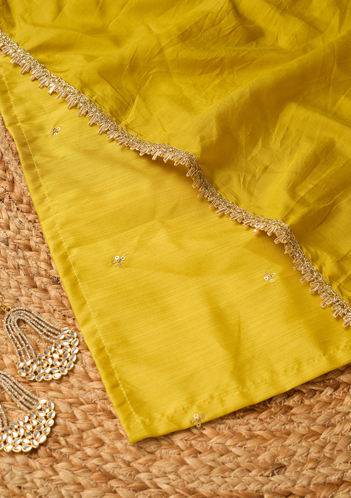 Yellow Art Silk Cording Straight Kurta With Pant Regular And Dupatta