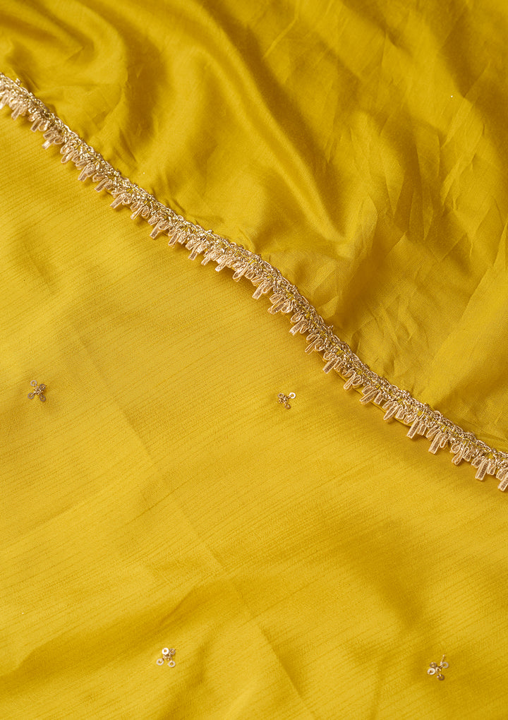 Yellow Art Silk Cording Straight Kurta With Pant Regular And Dupatta