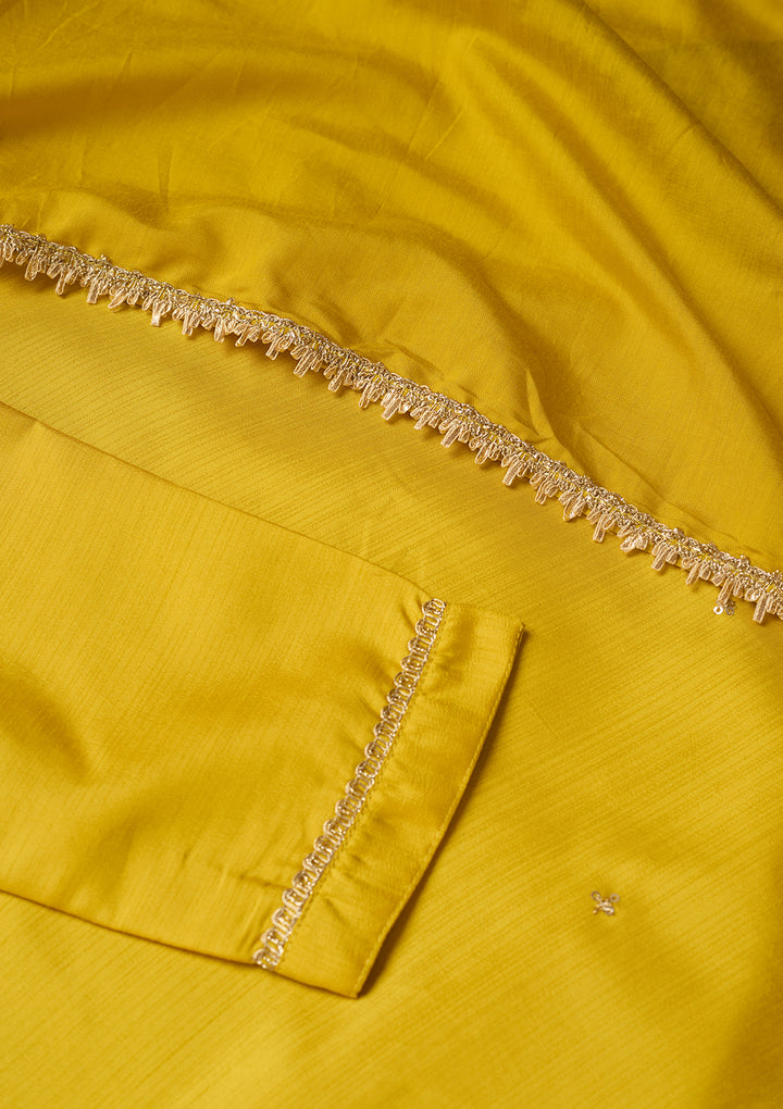 Yellow Art Silk Cording Straight Kurta With Pant Regular And Dupatta