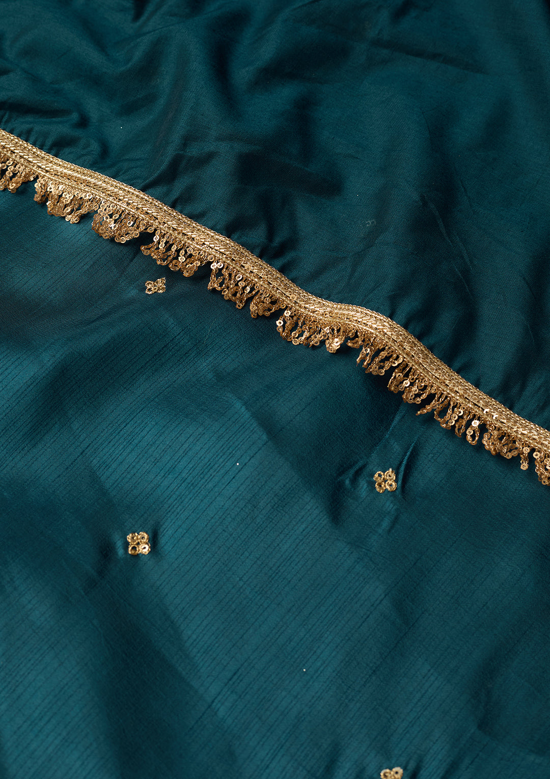 Peacock Blue Art Silk Cording A Line Kurta With Pant Regular And Dupatta