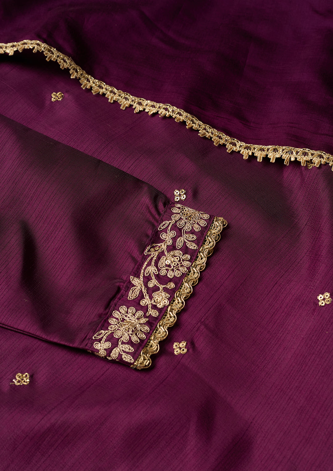 Wine Art Silk Cording A Line Kurta With Pant Regular And Dupatta