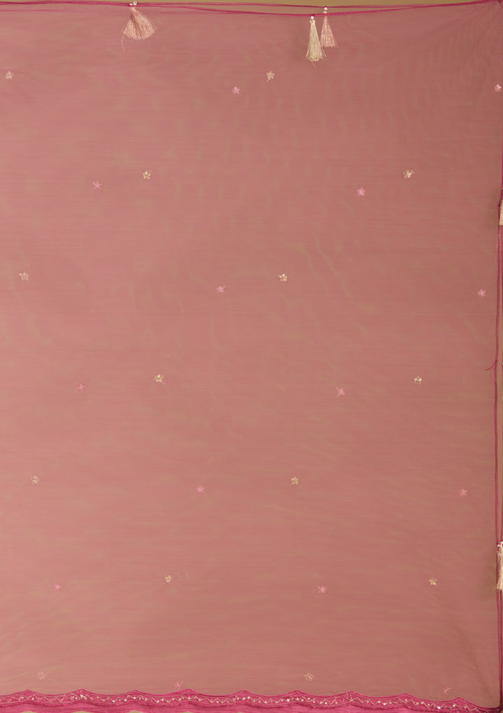 Rani Pink Georgette Zariwork Anarkali Kurta With Bottom And Dupatta