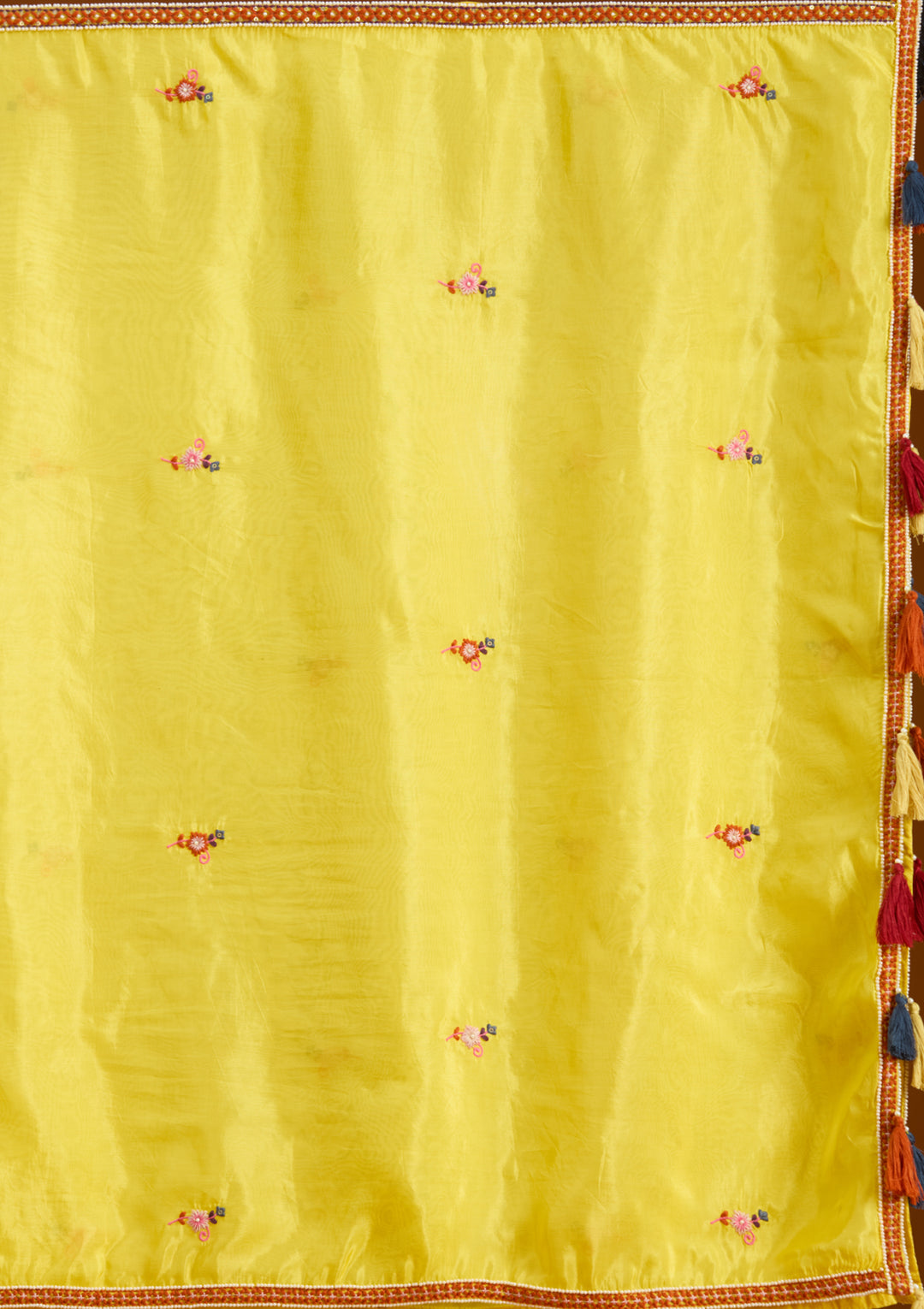 Mustard Yellow Chanderi Threadwork Straight Kurta With Palazzo And Dupatta
