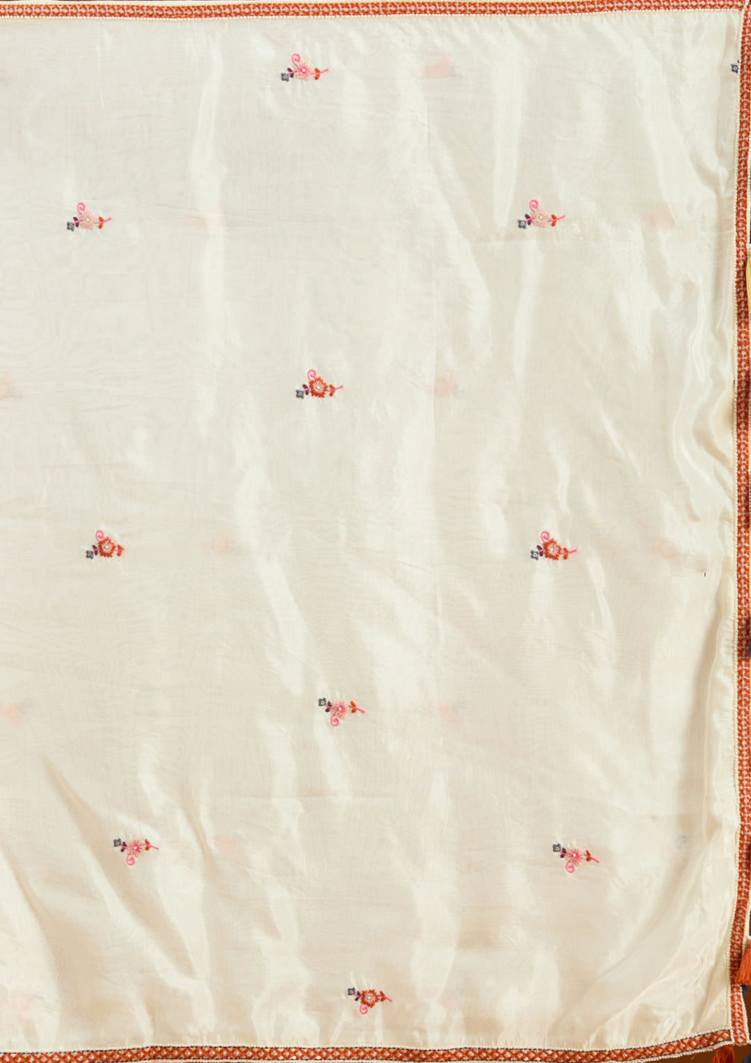 Off White Chanderi Threadwork Straight Kurta With Palazzo And Dupatta