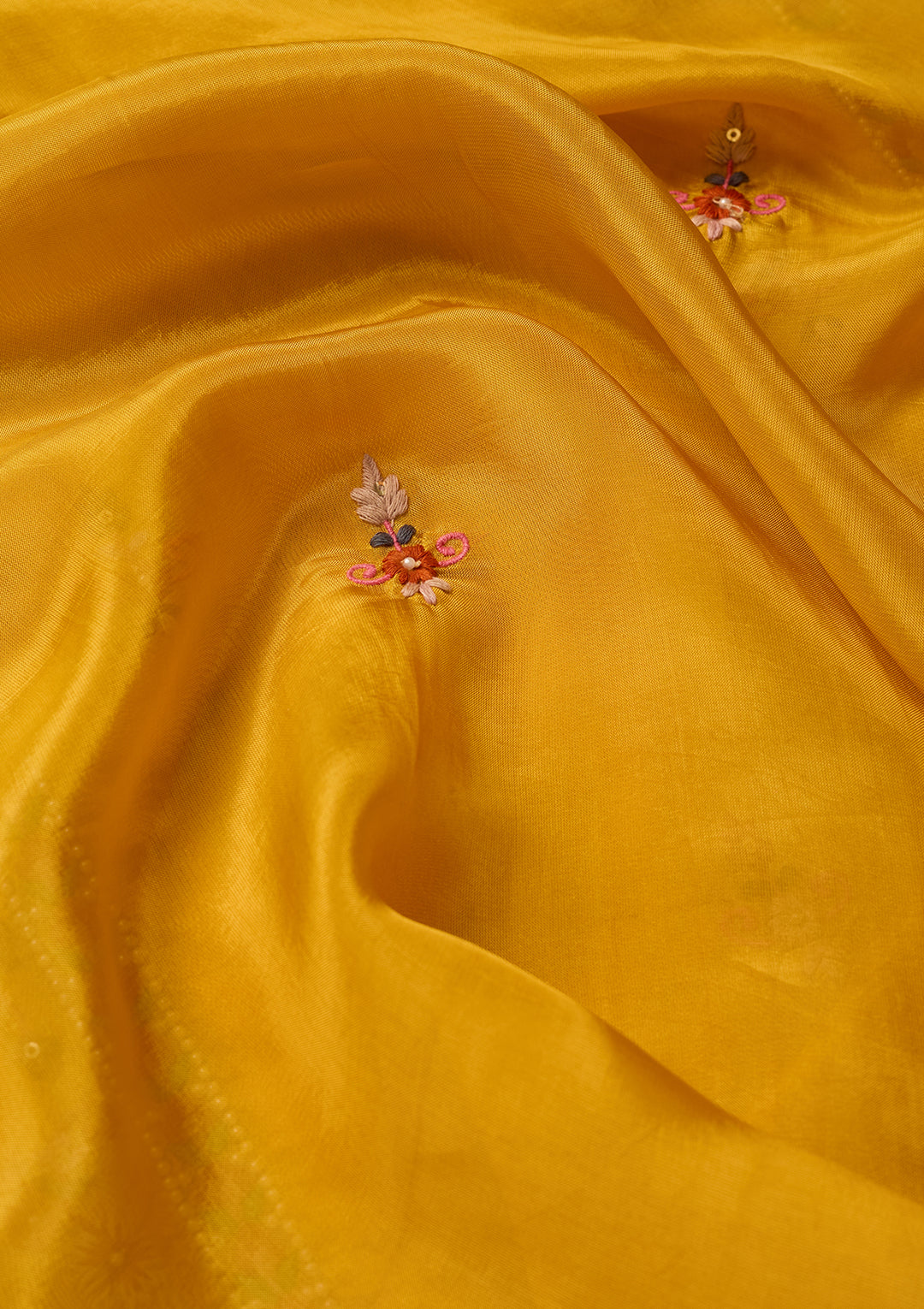 Mustard Yellow Chanderi Threadwork Straight Kurta With Regular Pant And Dupatta