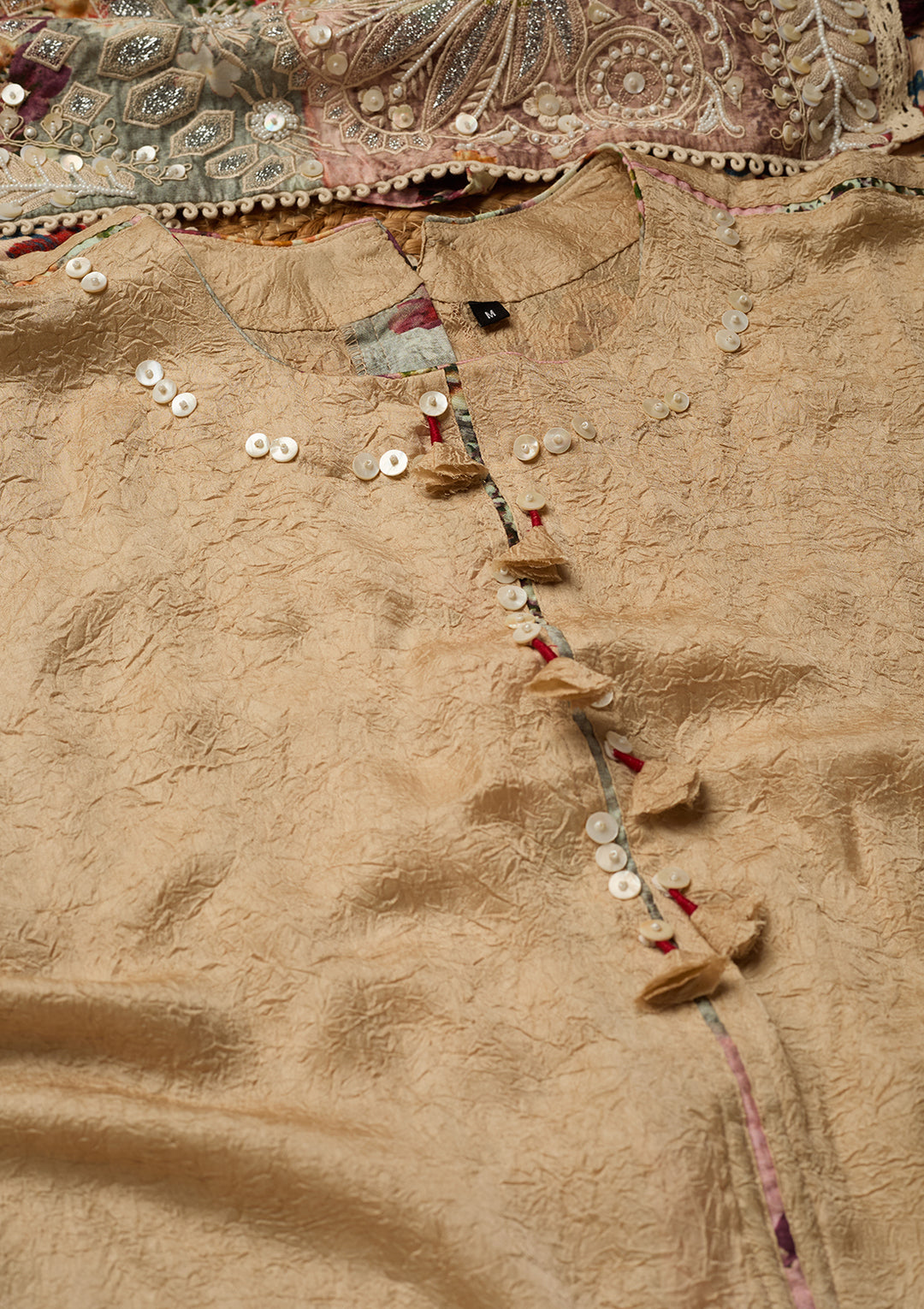 Beige Cotton Threadwork Straight Kurta With Pant Regular And Dupatta