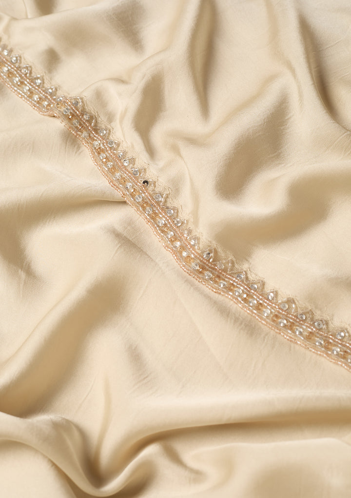 Cream Georgette Zariwork Jacket Kurta With Palazzo And Dupatta