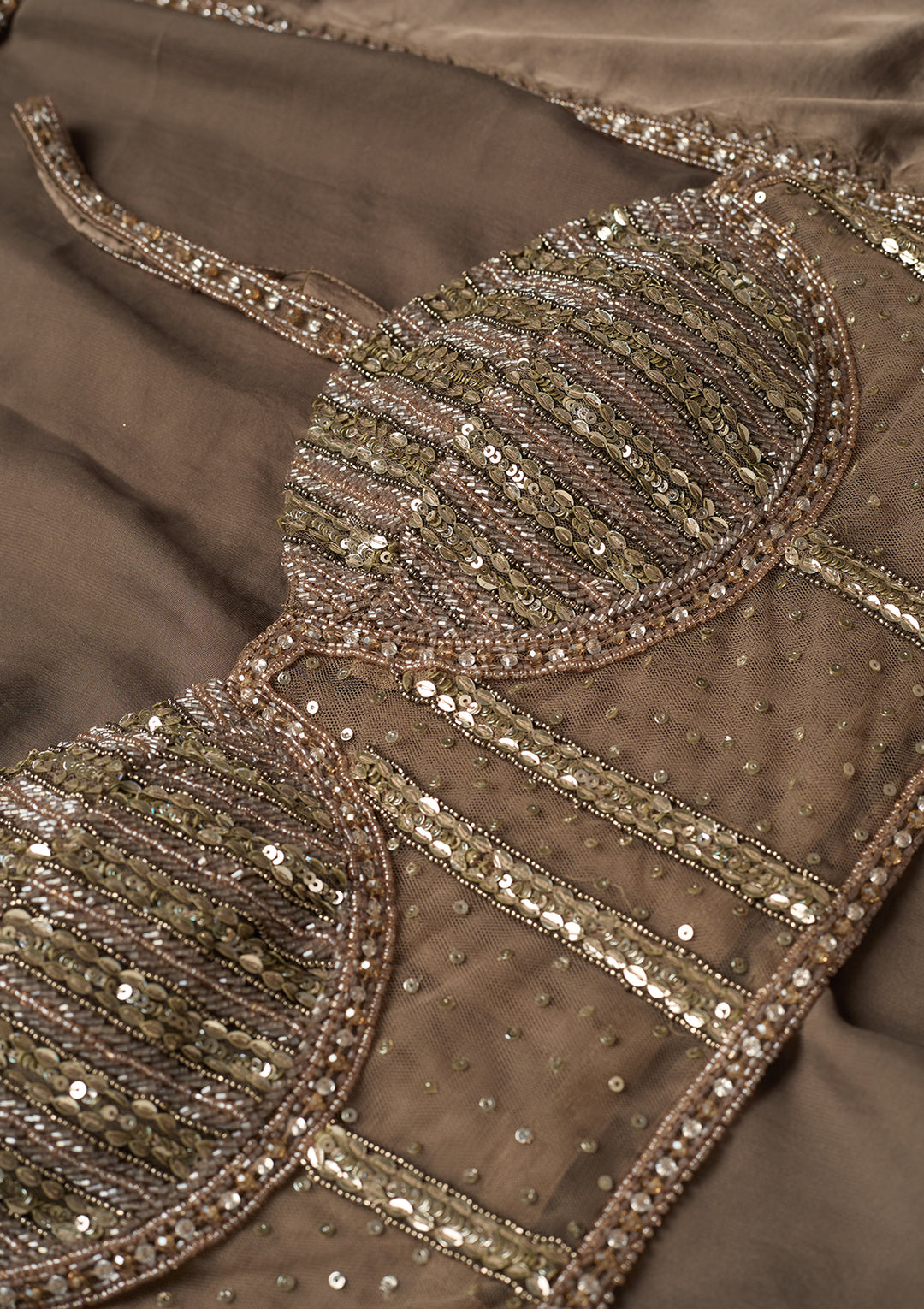 Grey Georgette Zariwork Jacket Kurta With Palazzo And Dupatta