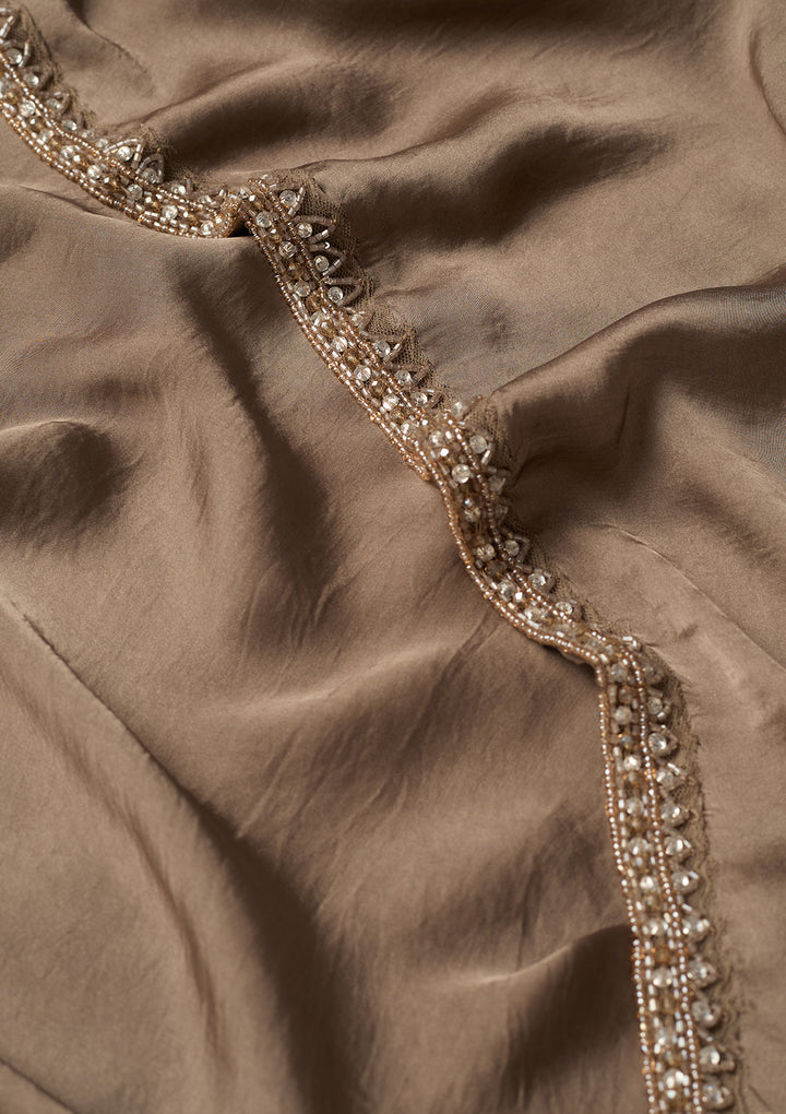 Grey Georgette Zariwork Jacket Kurta With Palazzo And Dupatta