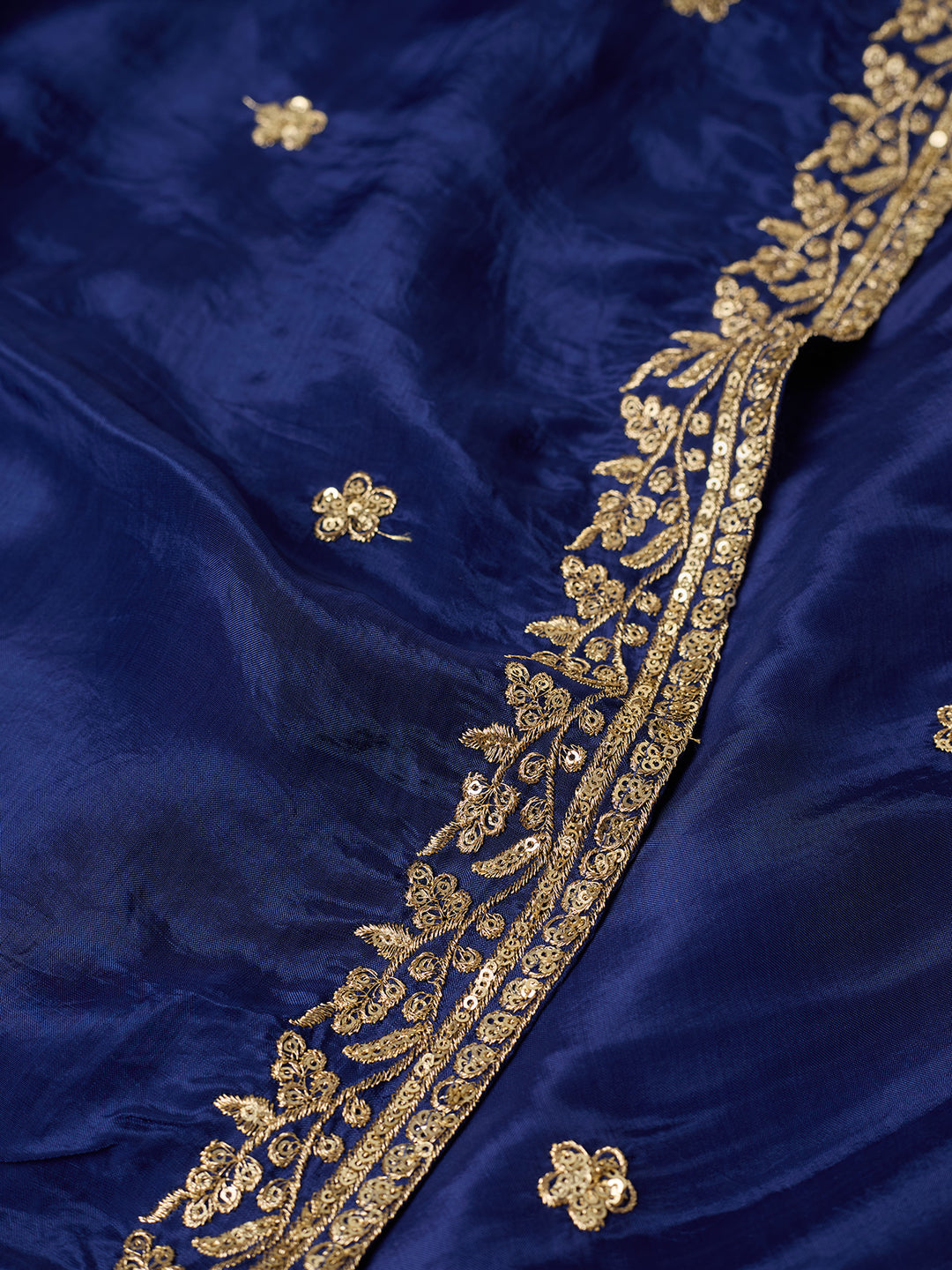 Royal Blue Crepe Sequins Straight Kurta With Sharara And Dupatta