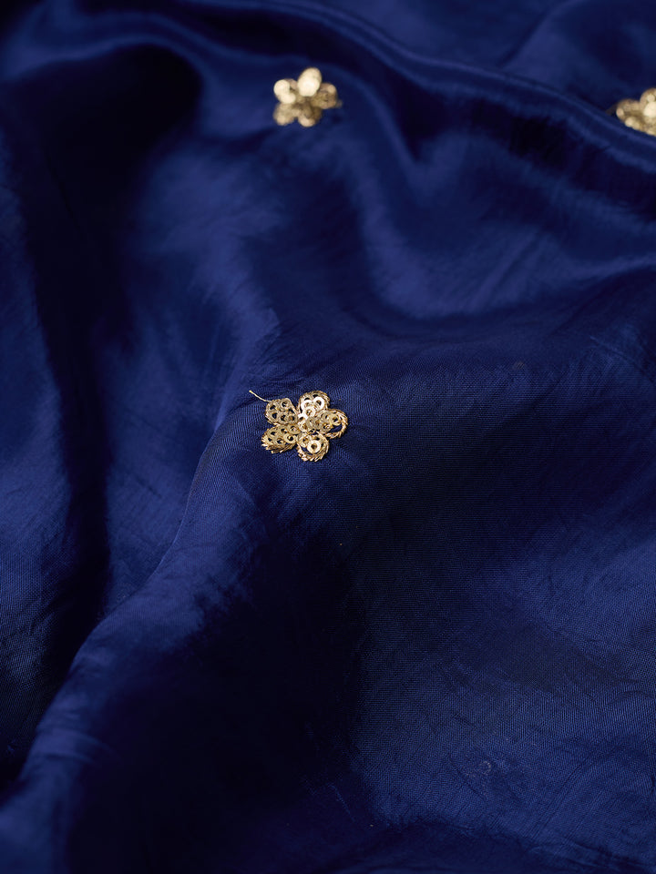 Royal Blue Crepe Sequins Straight Kurta With Sharara And Dupatta