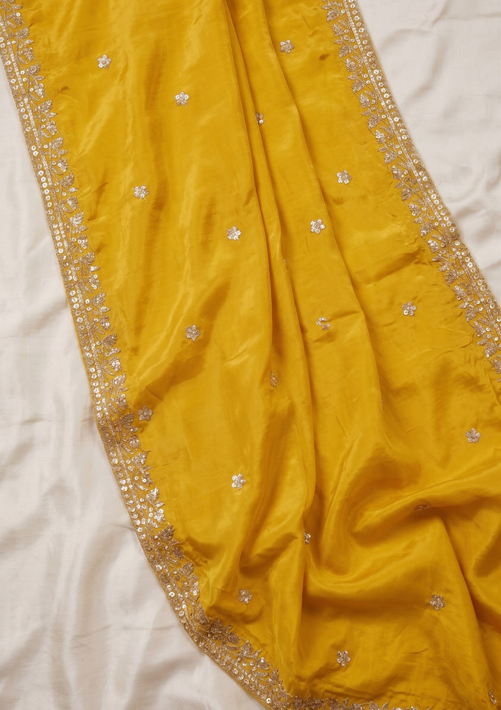 Yellow Crepe Sequins Straight Kurta With Sharara And Dupatta