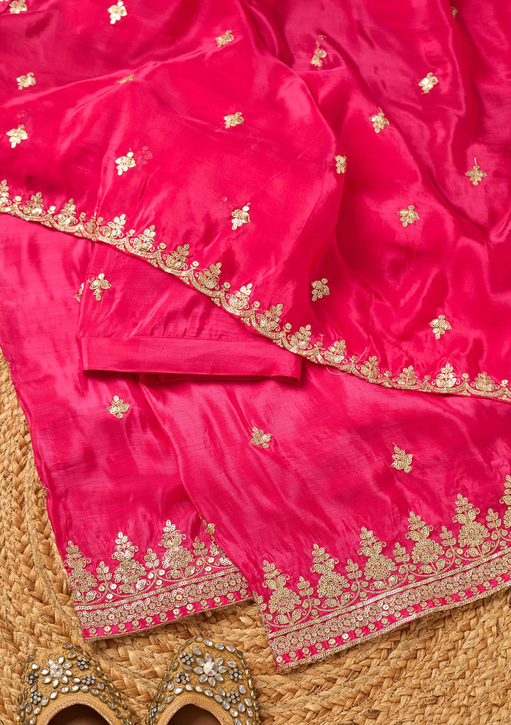 Magenta Pink Sequins Crepe Readymade Salwar Suit