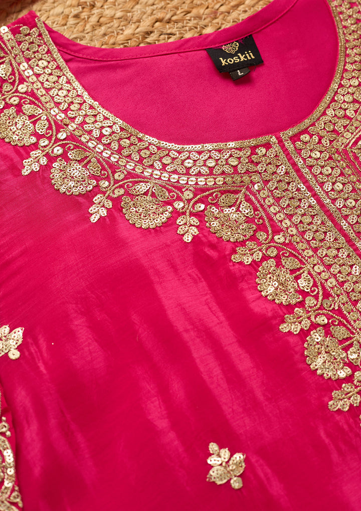 Magenta Pink Sequins Crepe Readymade Salwar Suit
