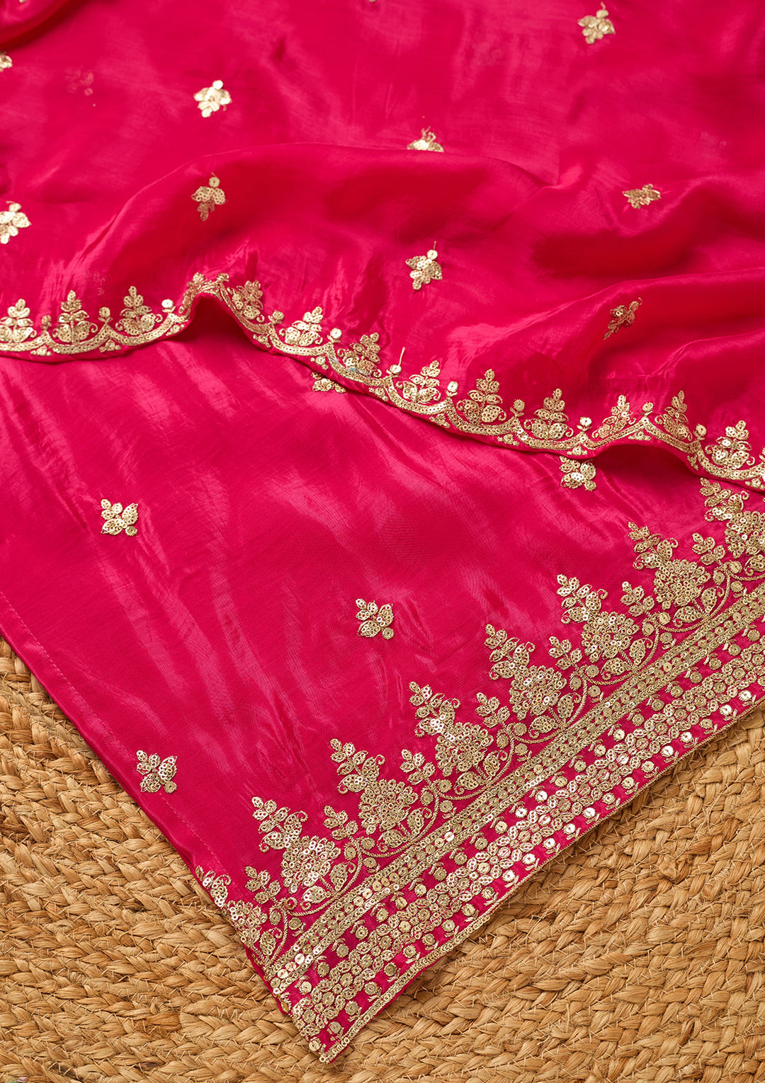 Magenta Pink Sequins Crepe Readymade Salwar Suit