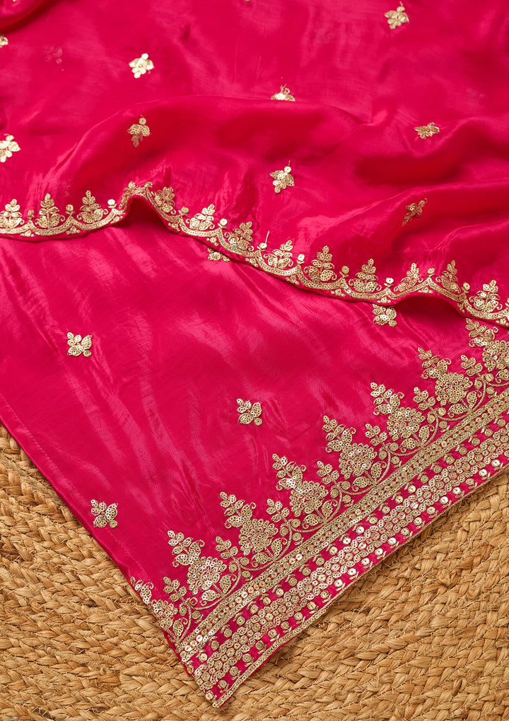 Magenta Pink Sequins Crepe Readymade Salwar Suit