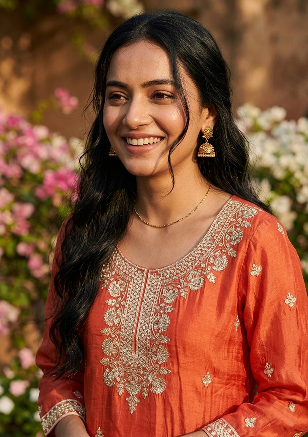 Rust Crepe Sequins Straight Kurta With Sharara And Dupatta