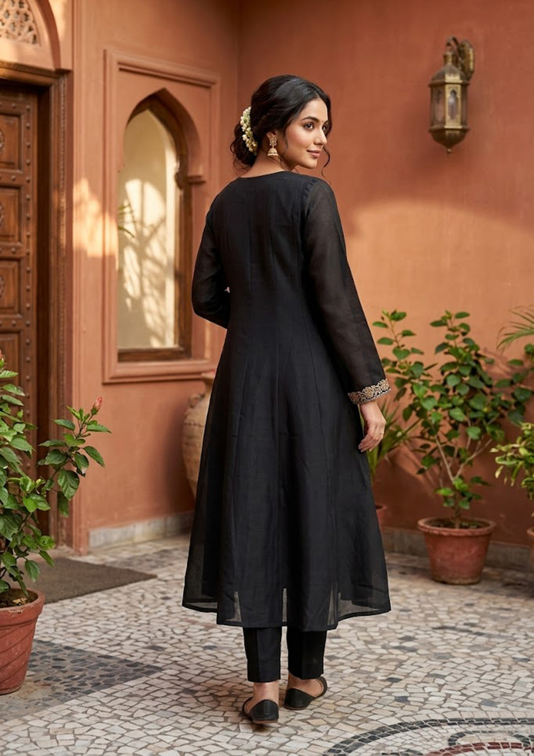 Black Chanderi Cording Anarkali Kurta With Pant Regular And Dupatta