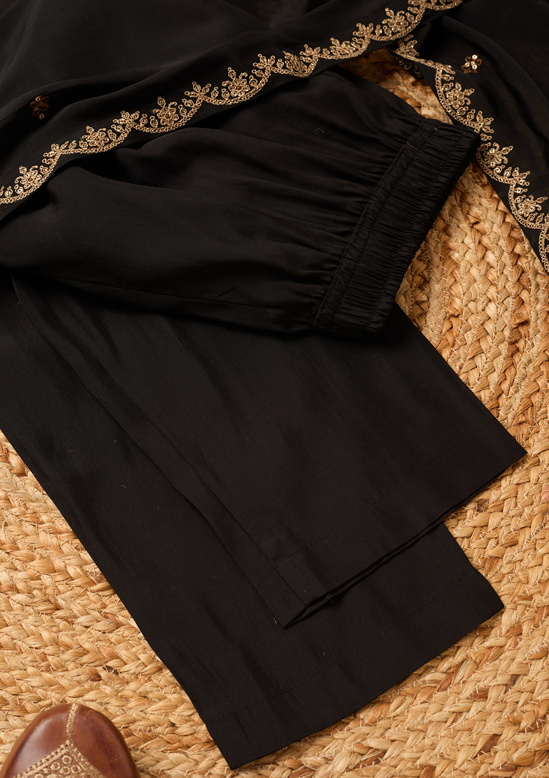 Black Chanderi Cording Anarkali Kurta With Pant Regular And Dupatta