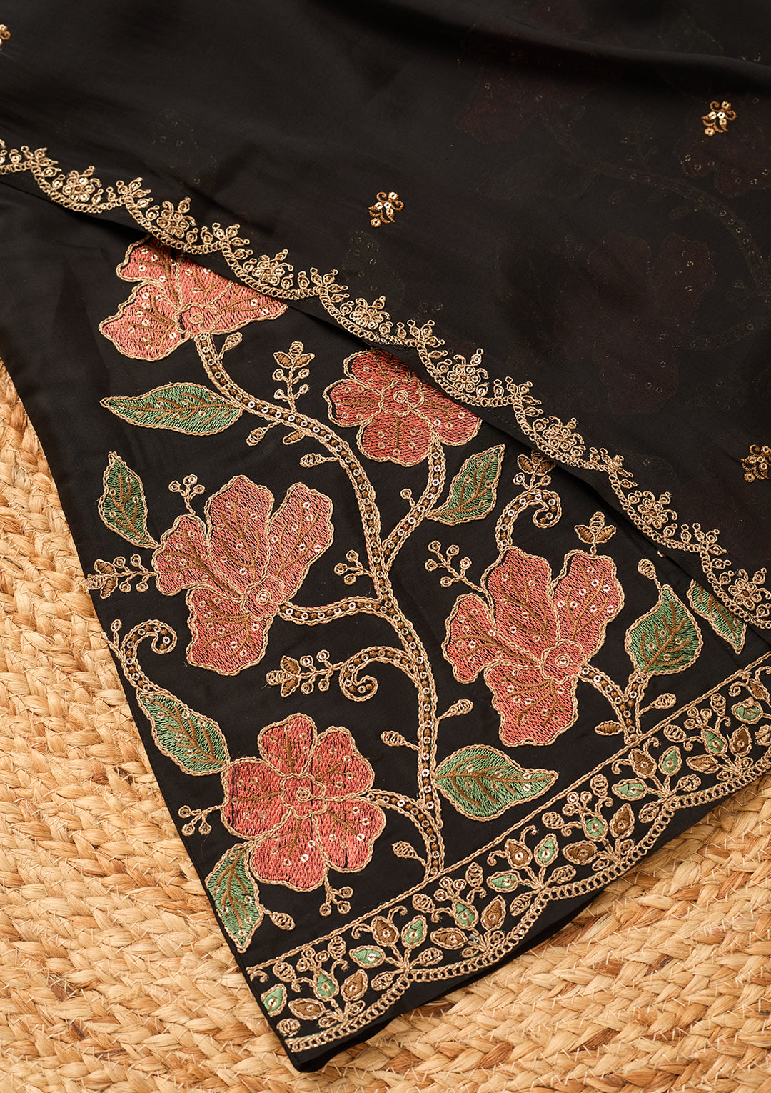 Black Chanderi Cording Anarkali Kurta With Pant Regular And Dupatta