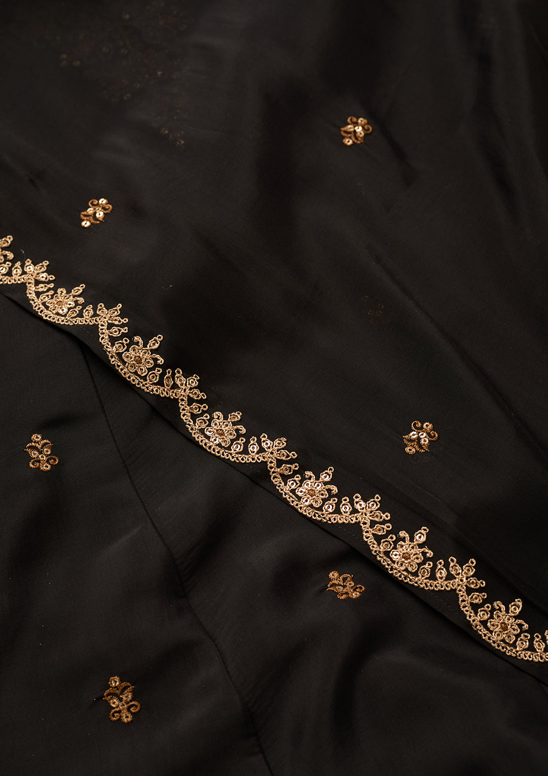 Black Chanderi Cording Anarkali Kurta With Pant Regular And Dupatta
