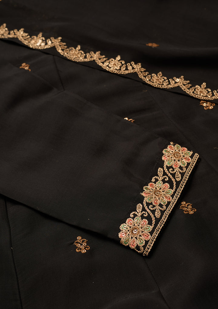 Black Chanderi Cording Anarkali Kurta With Pant Regular And Dupatta